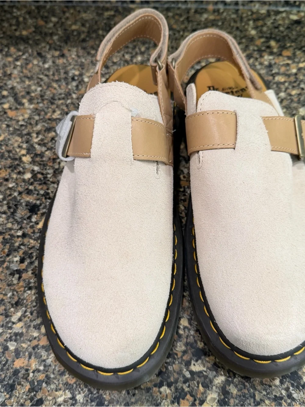 Dr martens Jorge Beige Suede Slingback Clog with Yellow Stitching